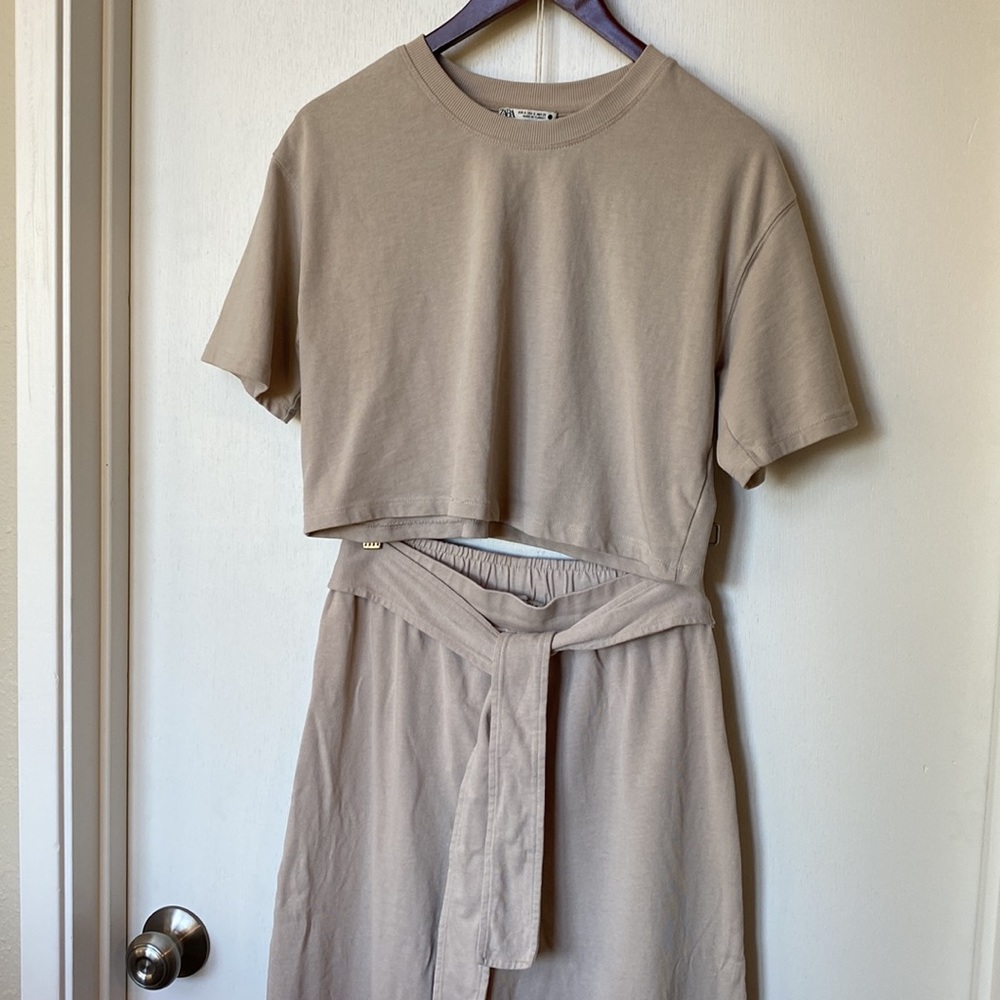 Zara Set Cropped T-Shirt Wide Leg Lightweight  Lounge Sweatpants
